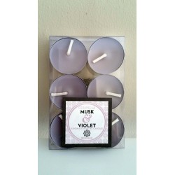 Vela Pequeña Perfumada  Violeta y Almizcle, (caja de 6 u) 