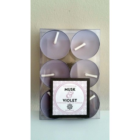 Vela Pequeña Perfumada  Violeta y Almizcle, (caja de 6 u) 
