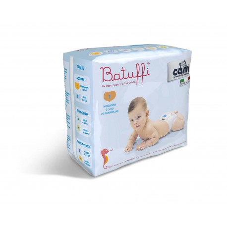 Pack 5 paquetes de pañales antialergicos, Talla 1, 22 unidades de Cam