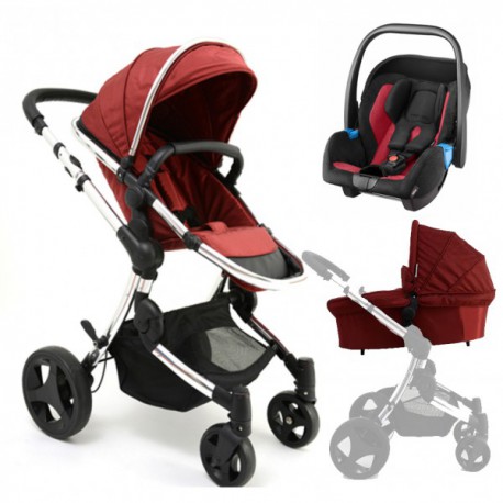 Cochecito Trío Premium Burdeos con grupo 0 Recaro Privia de Baby Monsters