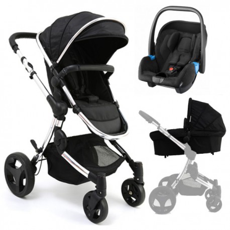 Cochecito Trío Premium Negro con grupo 0 Recaro Privia de Baby Monsters
