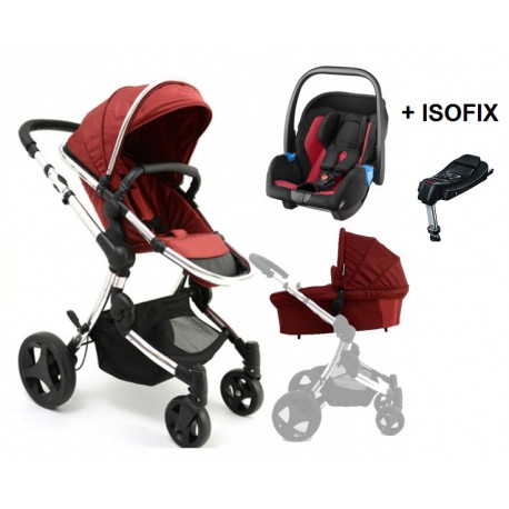 Cochecito Trío Premium Burdeos con grupo 0 Recaro Privia + Isofix de Baby Monsters
