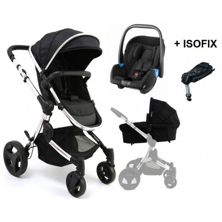 Cochecito Trío Premium Negro con grupo 0 Recaro Privia + Isofix de Baby Monsters