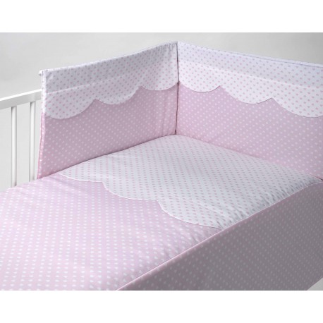 Pack edredón y protector de cuna, est. corazones y ondas rosa de Disbebe