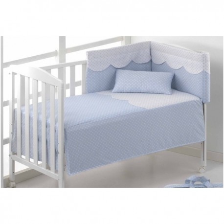 Pack edredón y protector de cuna, est. corazones y ondas celeste de Disbebe