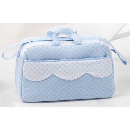 Pack bolso maternal bandolera y vestidor cambiador est. corazones y ondas azul de Disbebe
