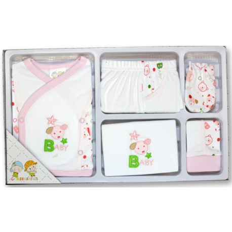 Set textil de regalo nacimiento de 5 piezas rosa de Gamberritos