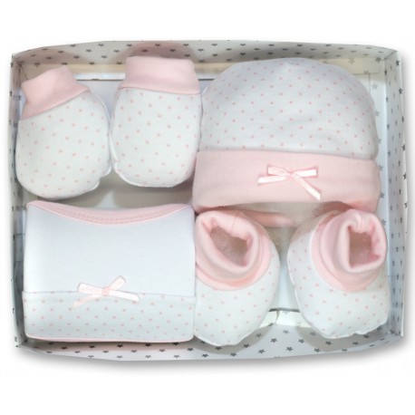 Set textil de regalo nacimiento de 4 piezas rosa de Gamberritos
