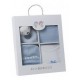 Set textil de regalo nacimiento de 3 piezas + juguete azul de Gamberritos