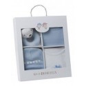 Set textil de regalo nacimiento de 3 piezas + juguete azul de Gamberritos