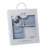 Set textil de regalo nacimiento de 3 piezas + juguete azul de Gamberritos